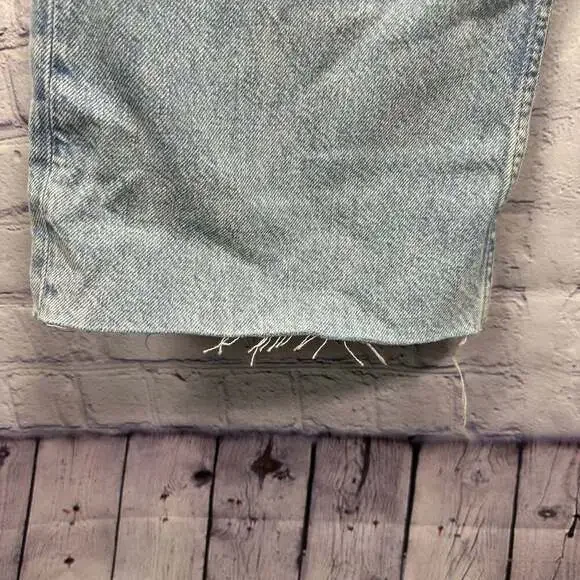 Zara TRF Mid-Rise Raw Hem Wide Leg Jeans Light Blue - Picture 2 of 6